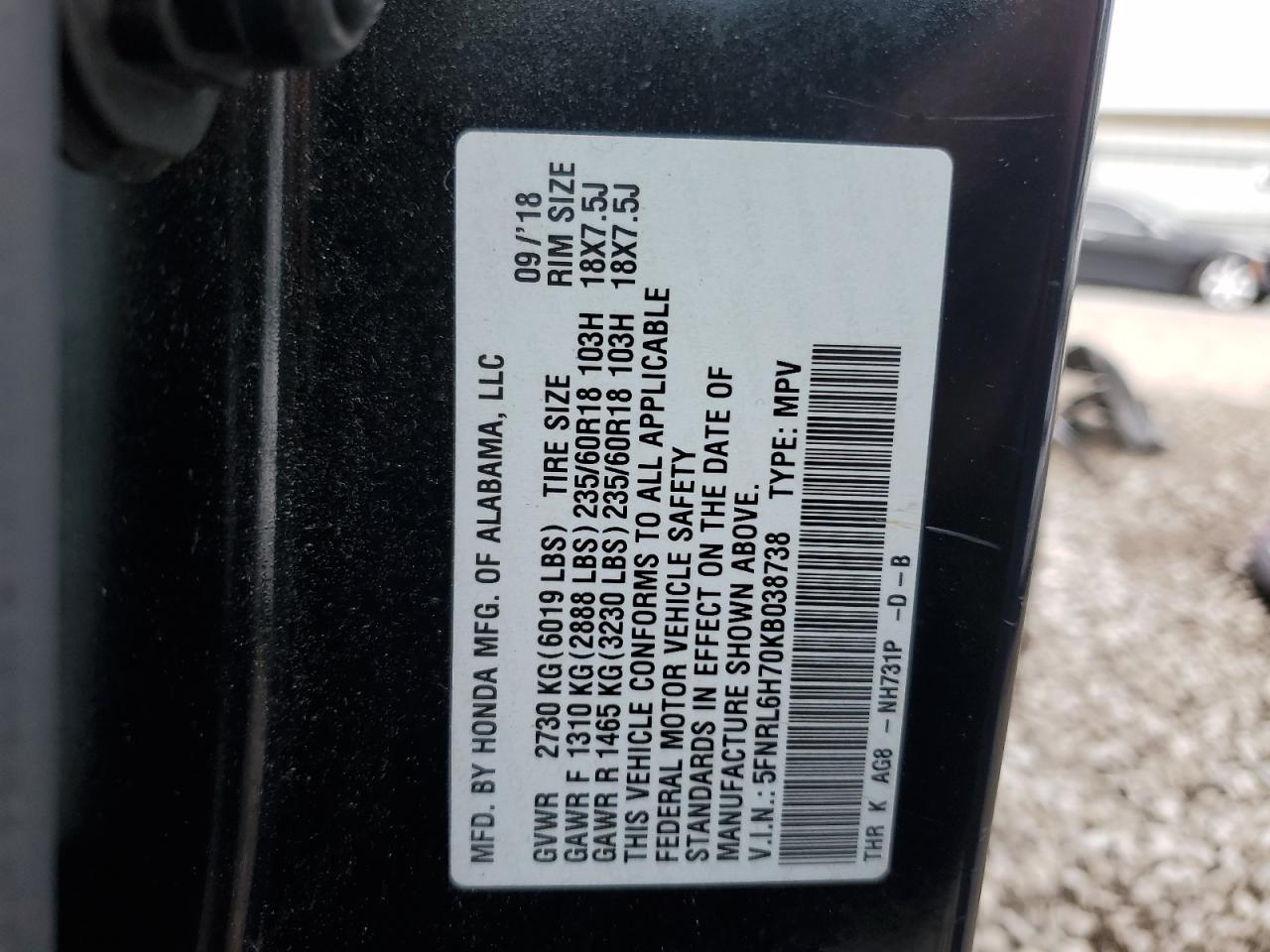 2019 Honda Odyssey Exl VIN: 5FNRL6H70KB038738 Lot: 56674375