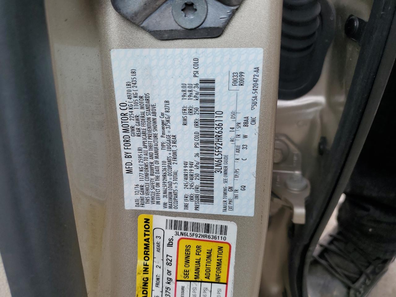 2017 Lincoln Mkz Reserve VIN: 3LN6L5F92HR636110 Lot: 56138045