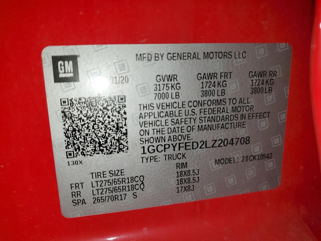 1GCPYFED2LZ204708 CHEVROLET ALL Models 2020