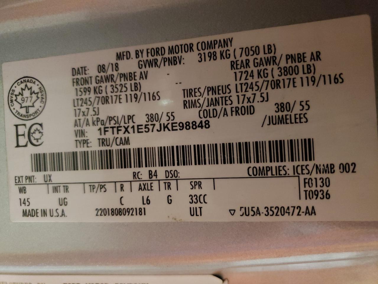1FTFX1E57JKE98848 FORD F-150 2018