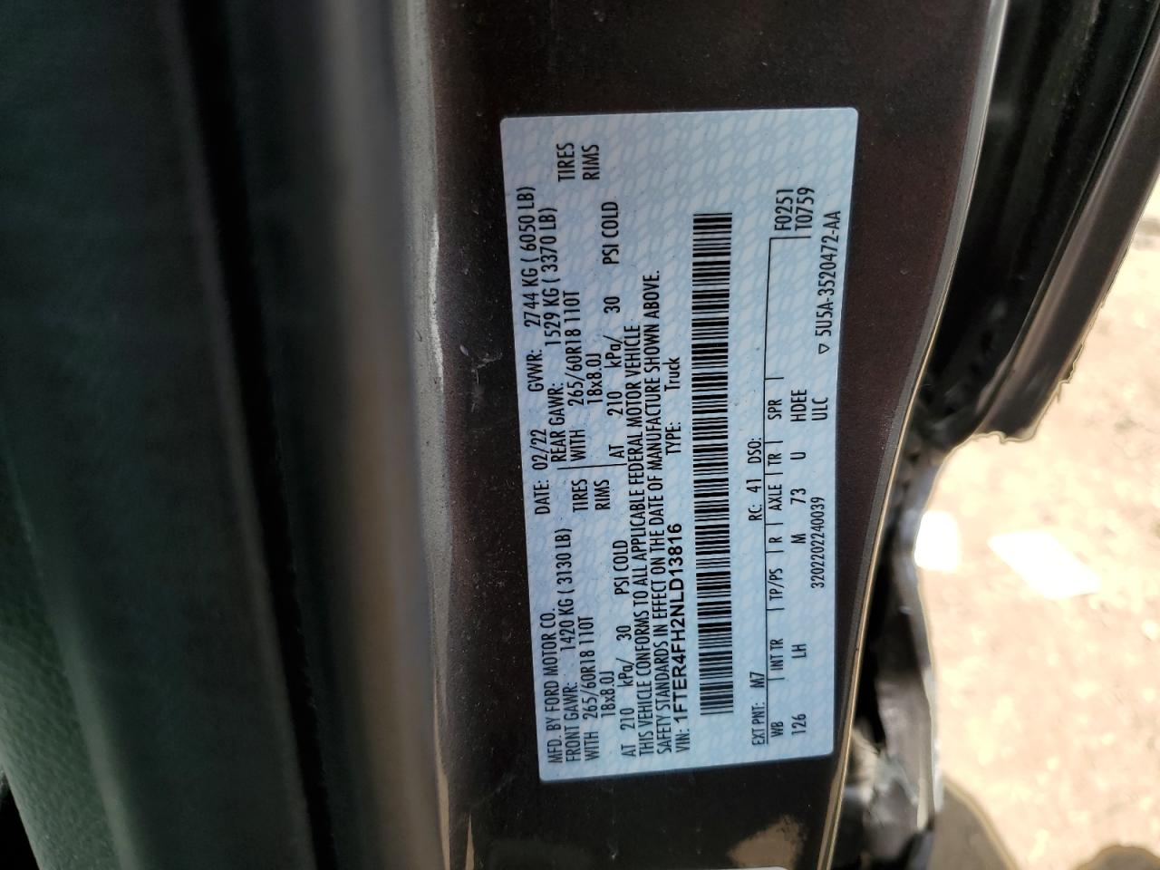2022 Ford Ranger Xl VIN: 1FTER4FH2NLD13816 Lot: 56407565