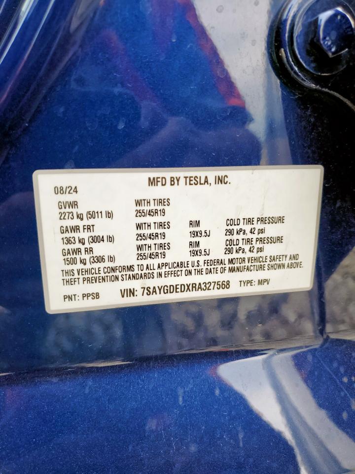 2024 Tesla Model Y VIN: 7SAYGDEDXRA327568 Lot: 56755505