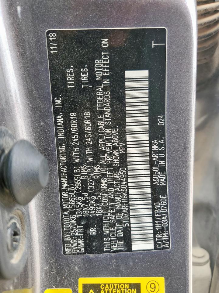 5TDZARFH8KS044950 TOYOTA HIGHLANDER 2019