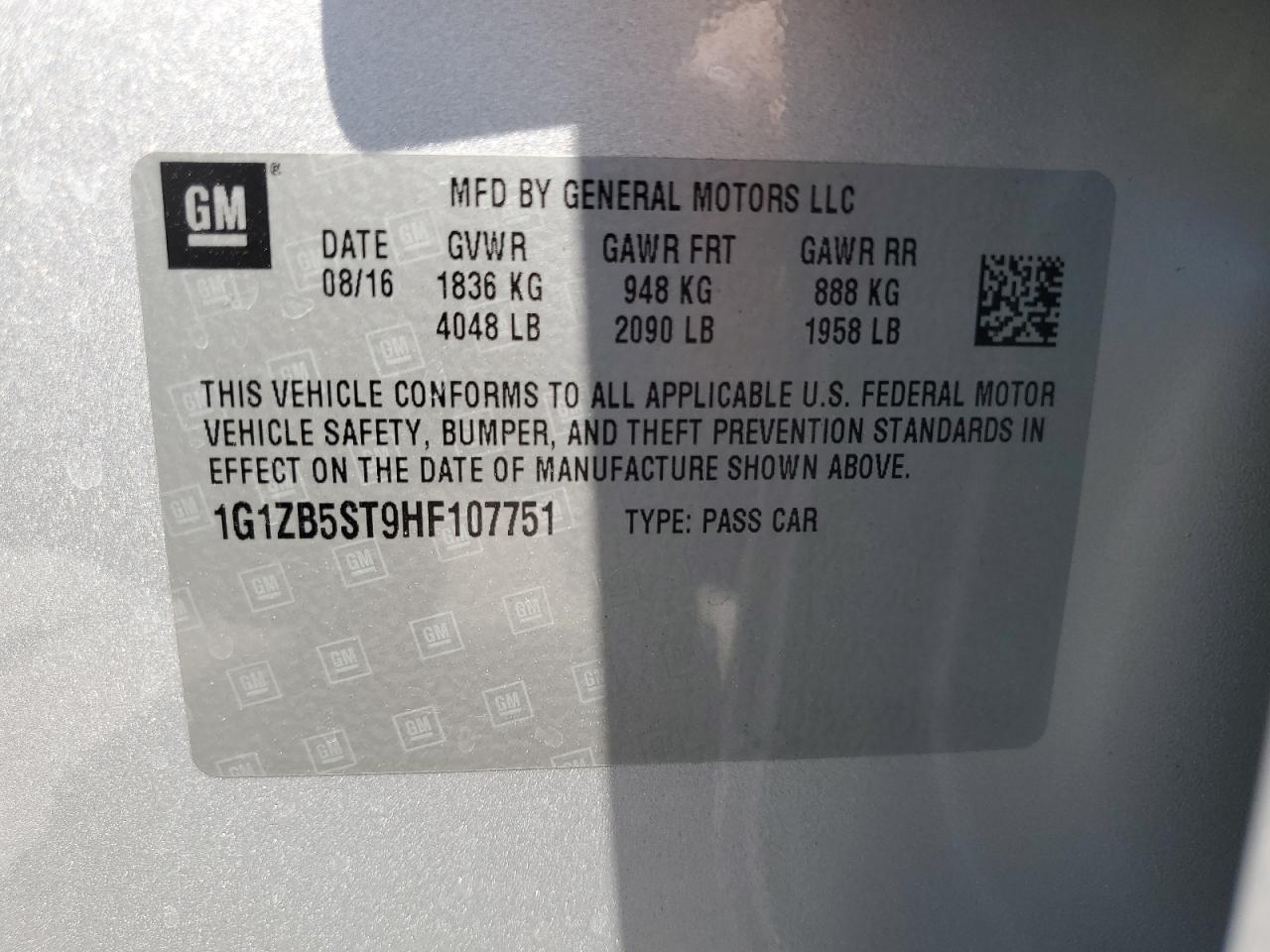 1G1ZB5ST9HF107751 CHEVROLET MALIBU 2017