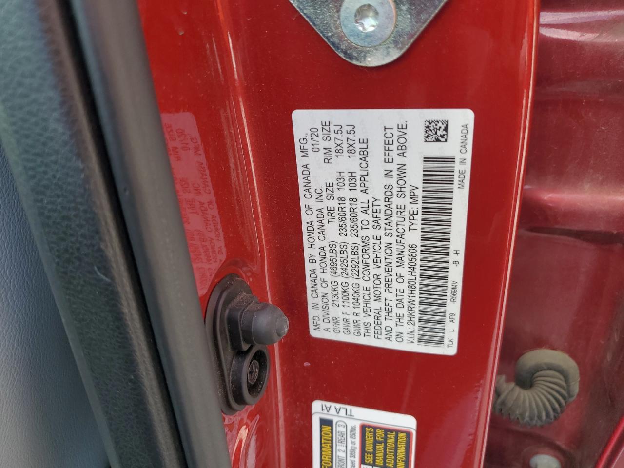 2HKRW1H80LH405806 HONDA CRV 2020