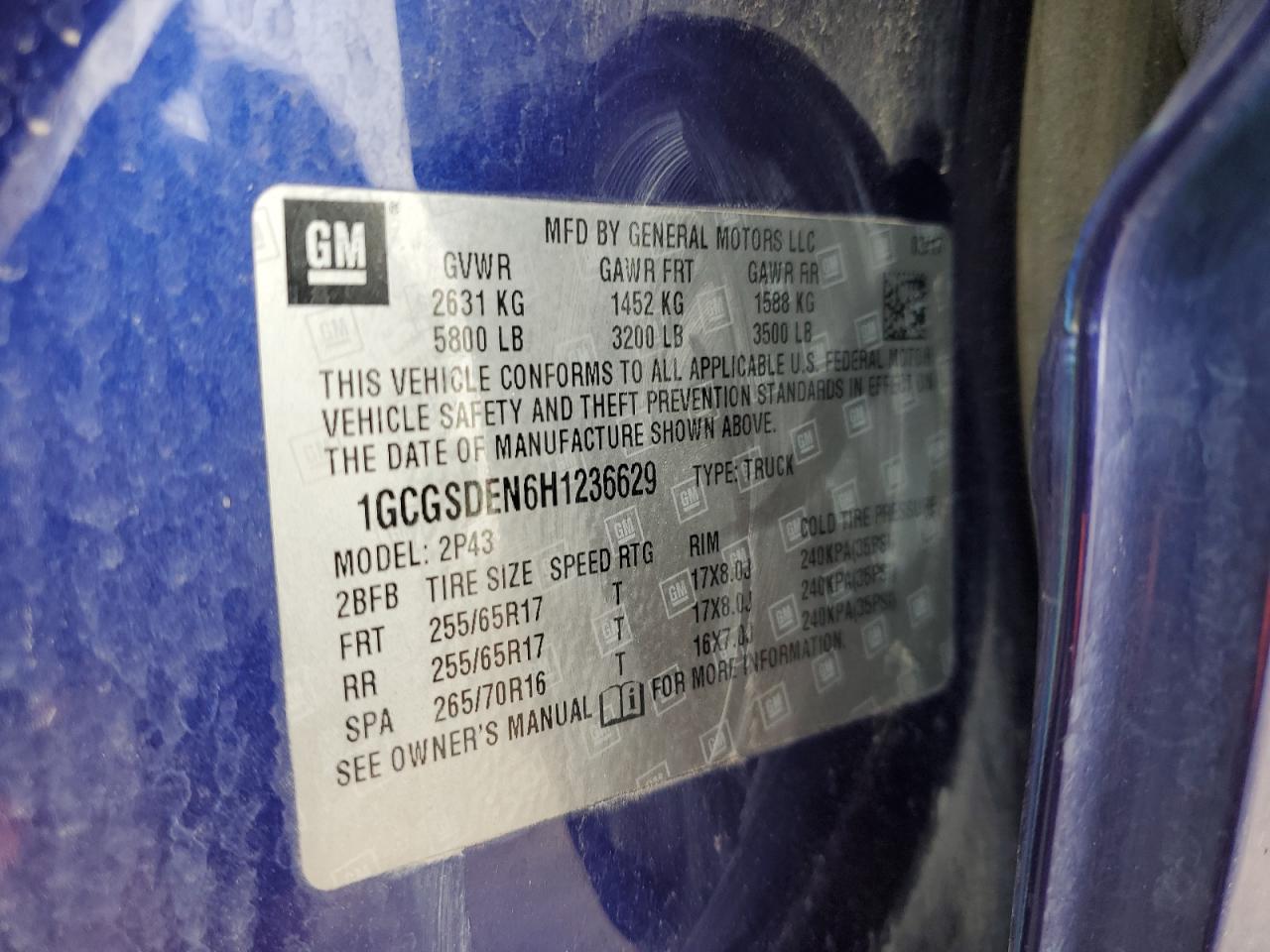 1GCGSDEN6H1236629 CHEVROLET COLORADO 2017