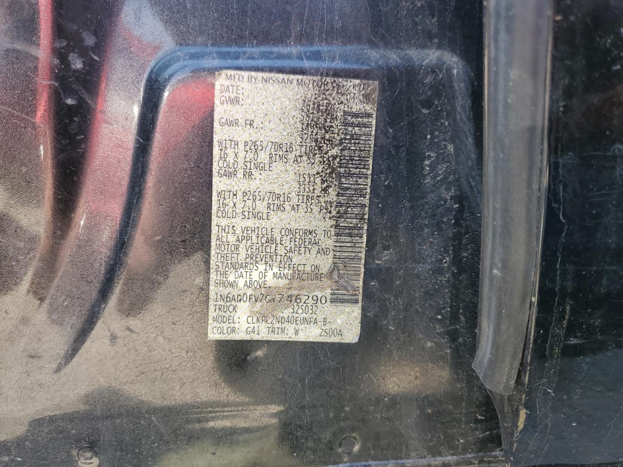1N6AD0FV7GN746290 NISSAN FRONTIER 2016