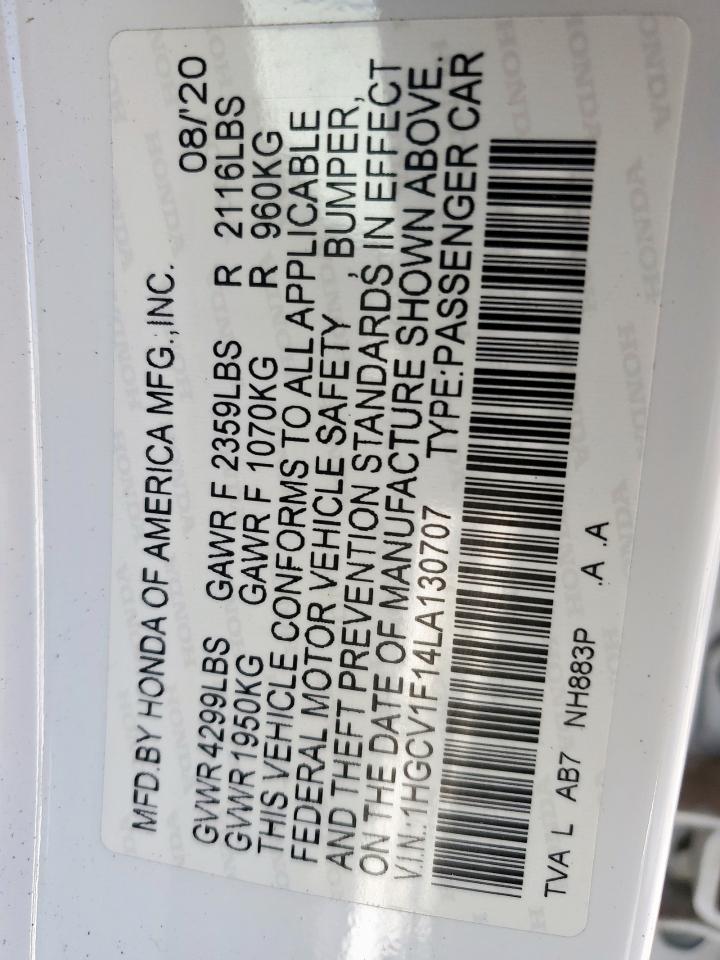 1HGCV1F14LA130707 HONDA ACCORD 2020