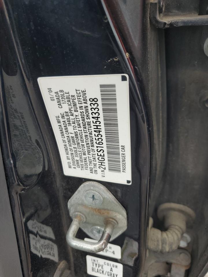 2004 Honda Civic Lx VIN: 2HGES16554H543338 Lot: 56353535