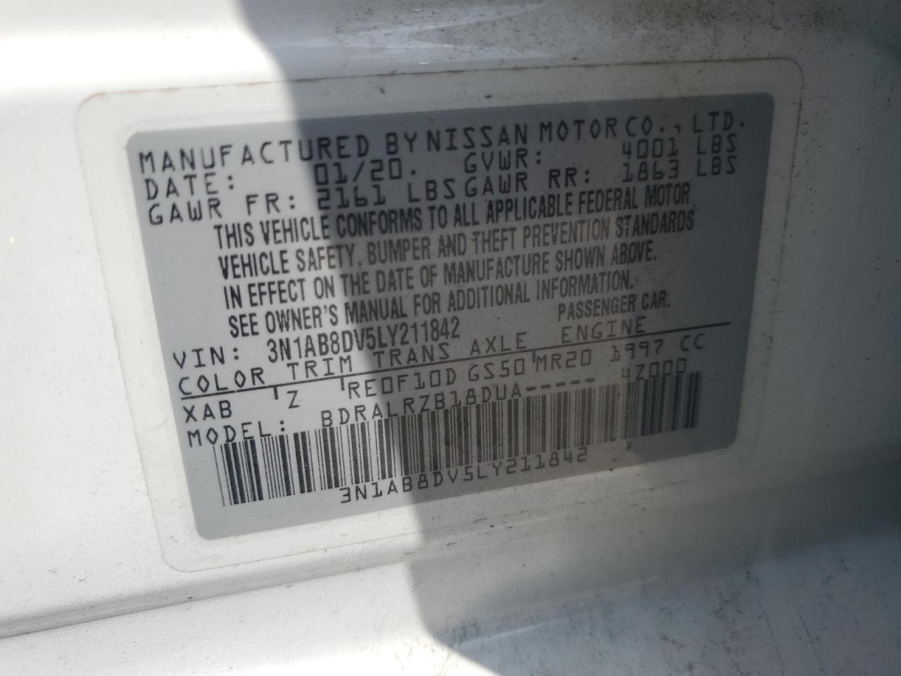 3N1AB8DV5LY211842 NISSAN SENTRA 2020