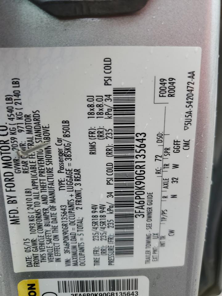 2016 Ford Fusion Titanium VIN: 3FA6P0K90GR135643 Lot: 55858555