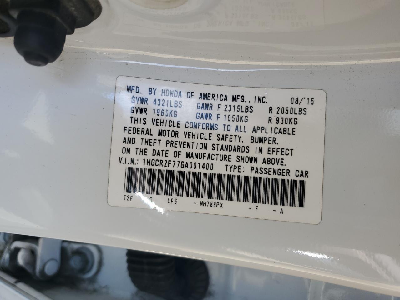 1HGCR2F77GA001400 HONDA ACCORD 2016