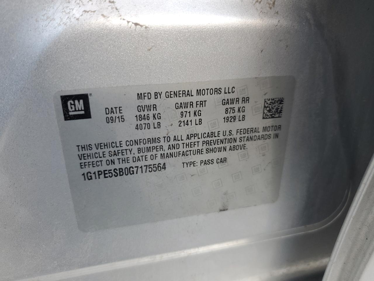 1G1PE5SB0G7175564 CHEVROLET CRUZE 2016