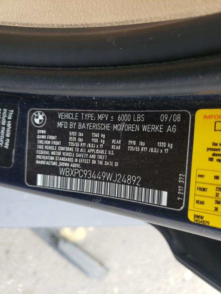 2009 BMW X3 xDrive30I VIN: WBXPC93449WJ24892 Lot: 54480965