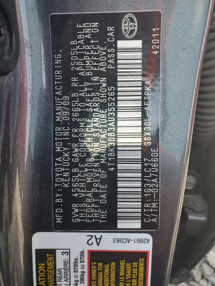 2010 Toyota Avalon Xl VIN: 4T1BK3DB3AU355265 Lot: 56400975