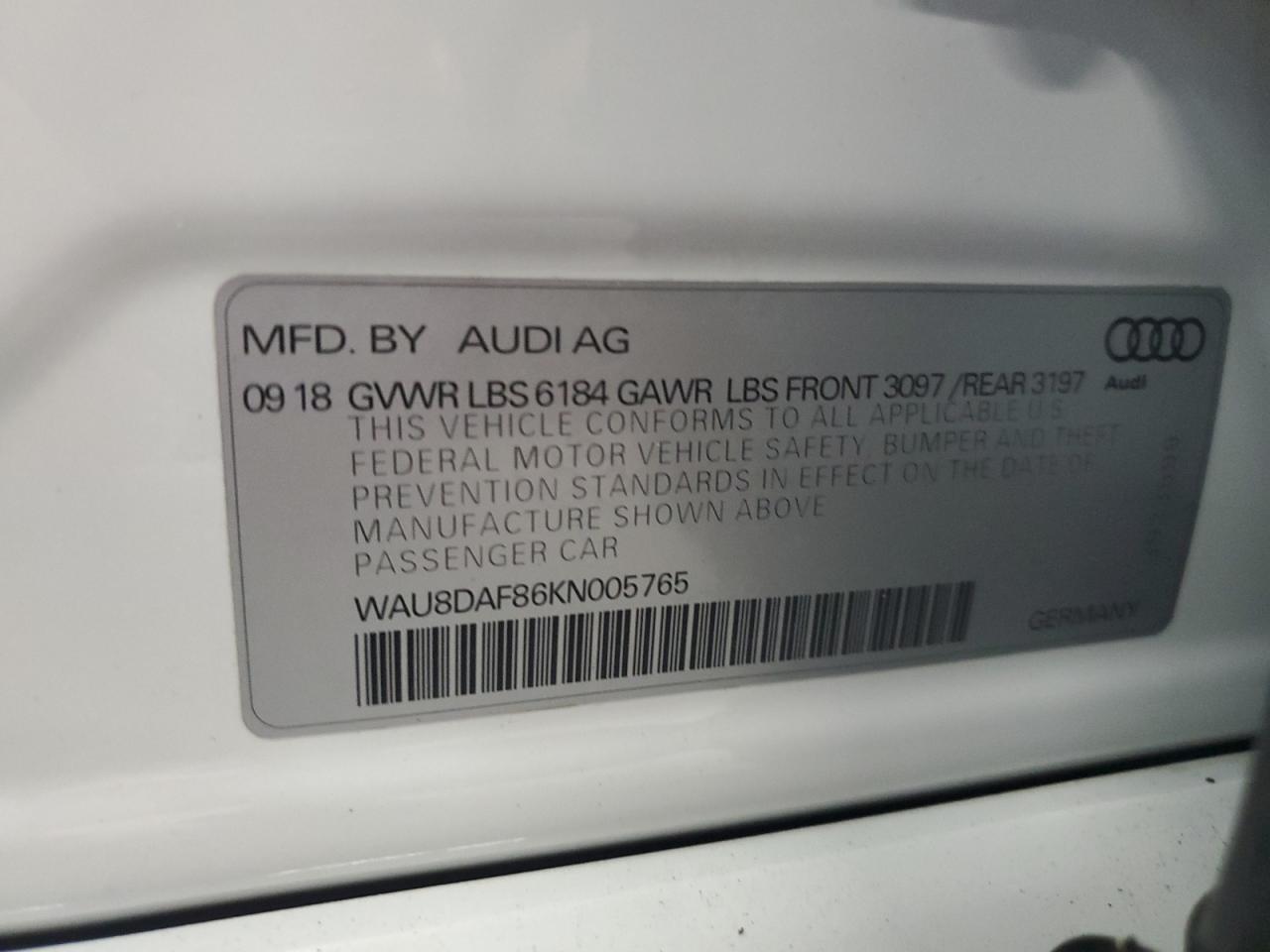 2019 Audi A8 L VIN: WAU8DAF86KN00576X Lot: 56853715