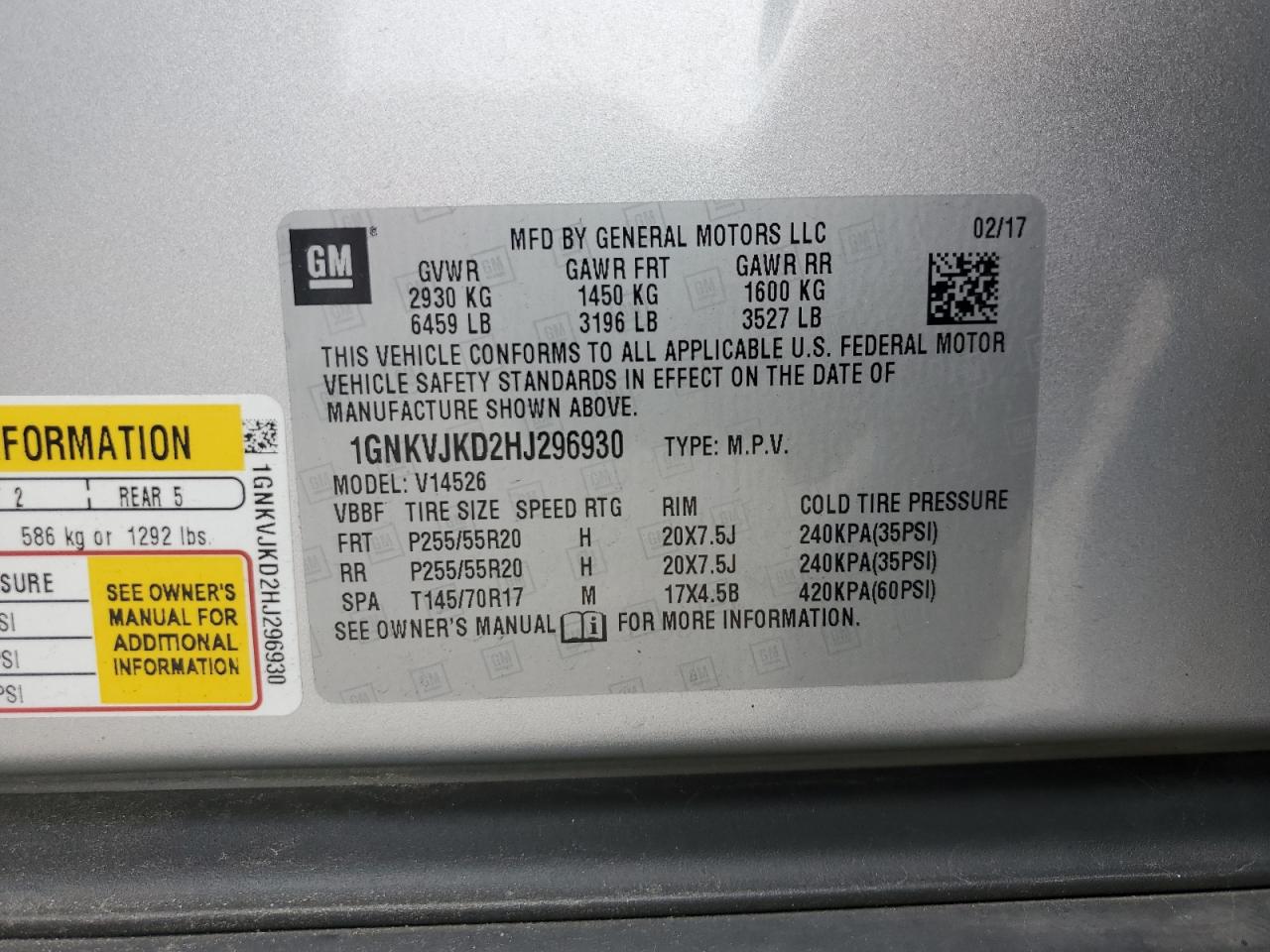 1GNKVJKD2HJ296930 CHEVROLET TRAVERSE 2017