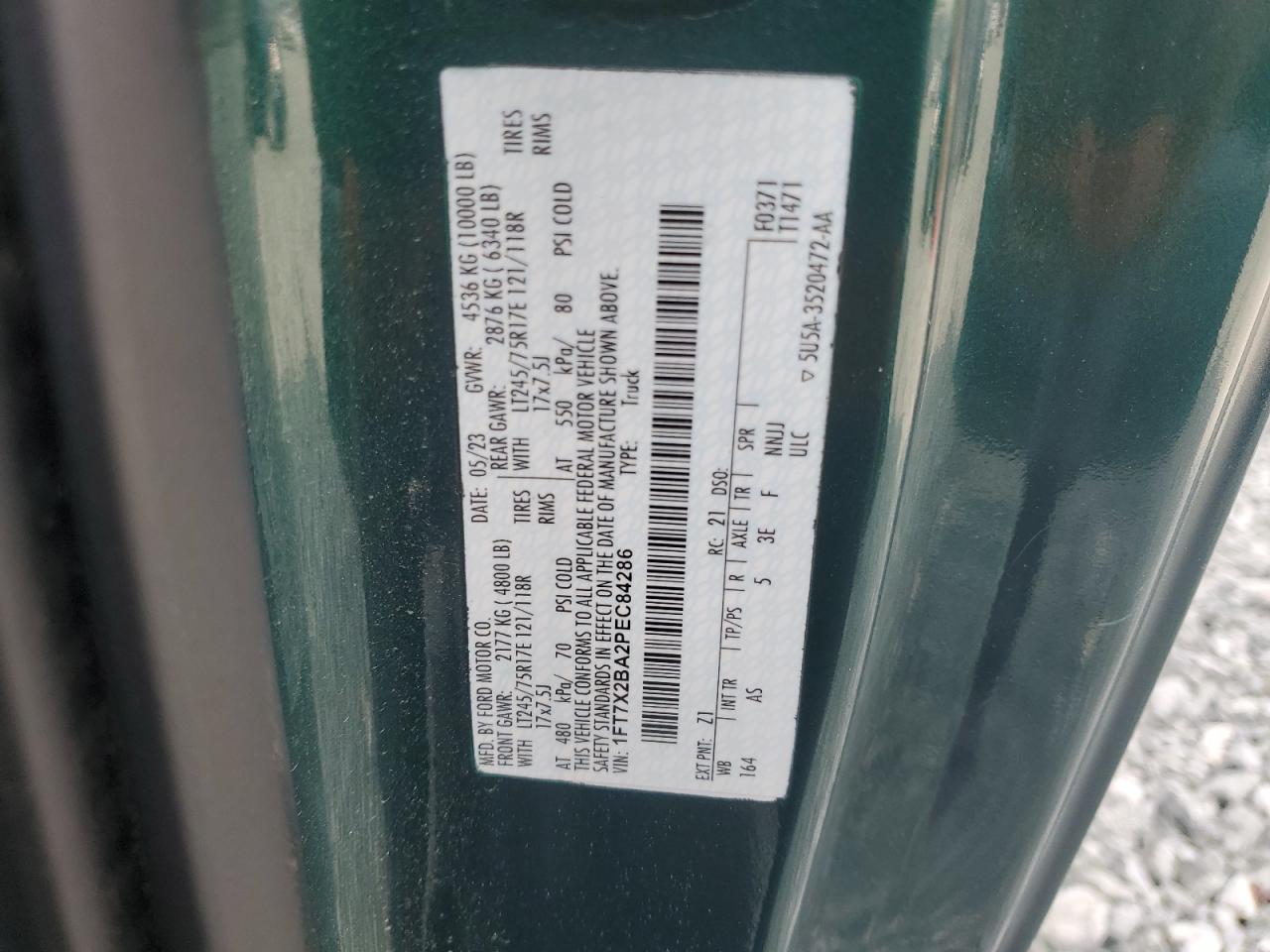 2023 Ford F250 Super Duty VIN: 1FT7X2BA2PEC84286 Lot: 57089975
