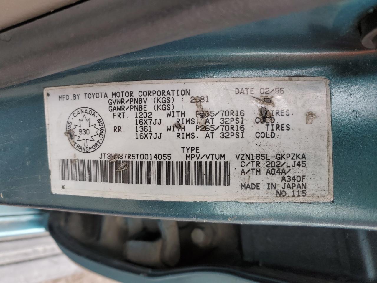 1996 Toyota 4Runner Limited VIN: JT3HN87R5T0014055 Lot: 57355105