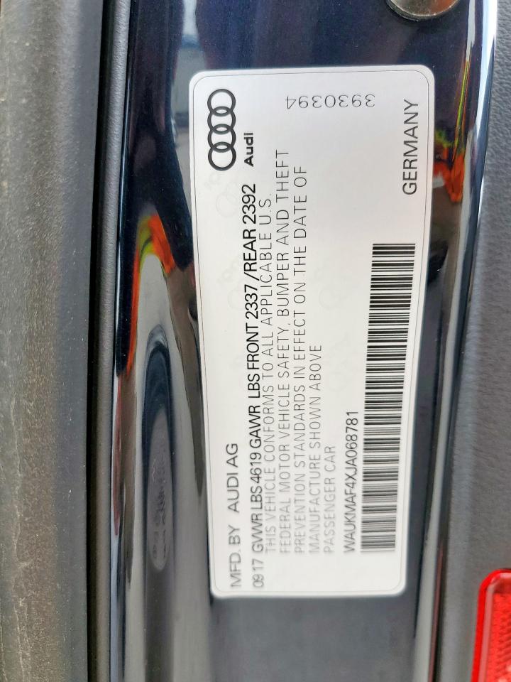 2018 Audi A4 Premium VIN: WAUKMAF4XJA068781 Lot: 57137725