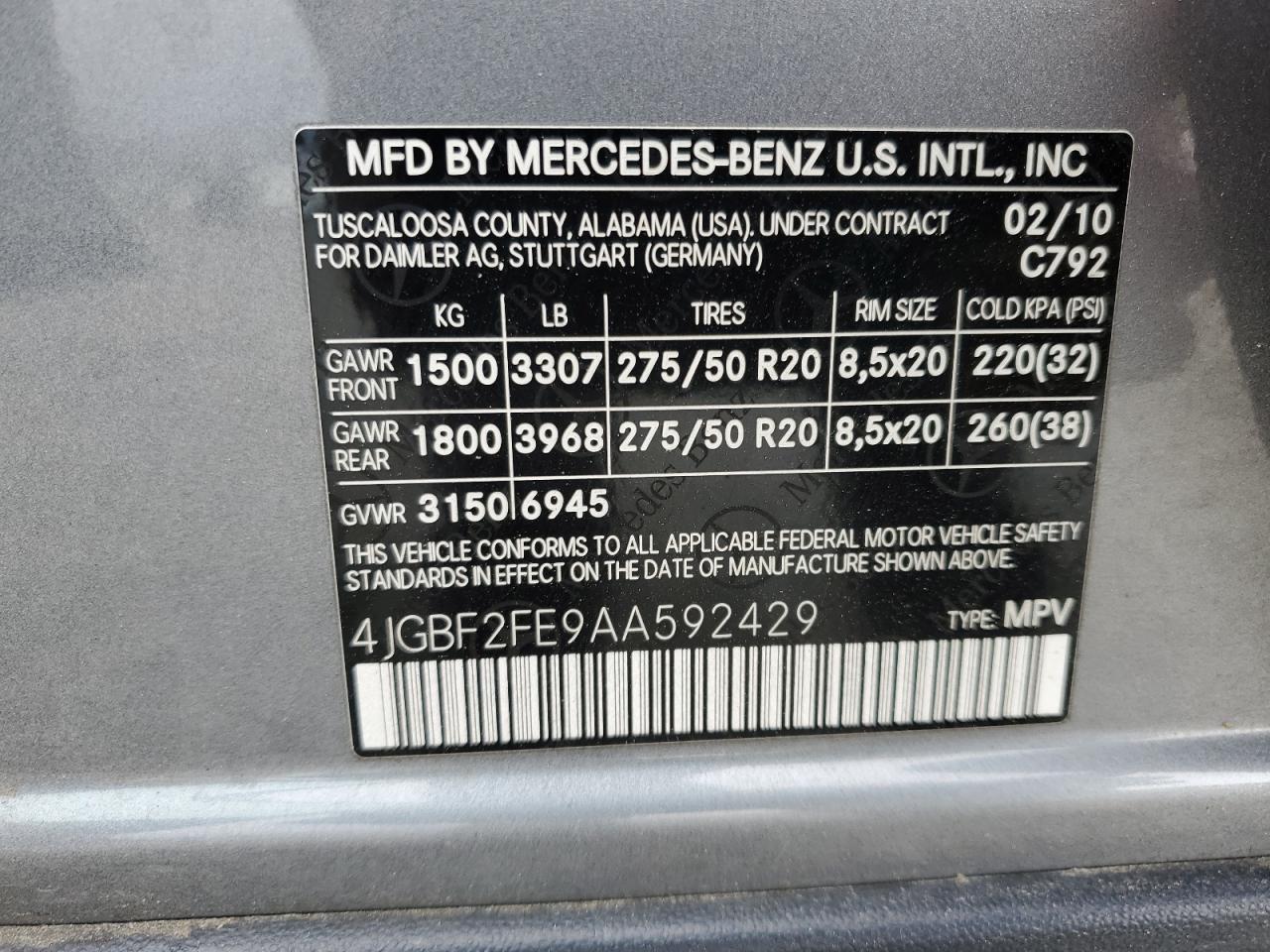 2010 Mercedes-Benz Gl 350 Bluetec VIN: 4JGBF2FE9AA592429 Lot: 56994665