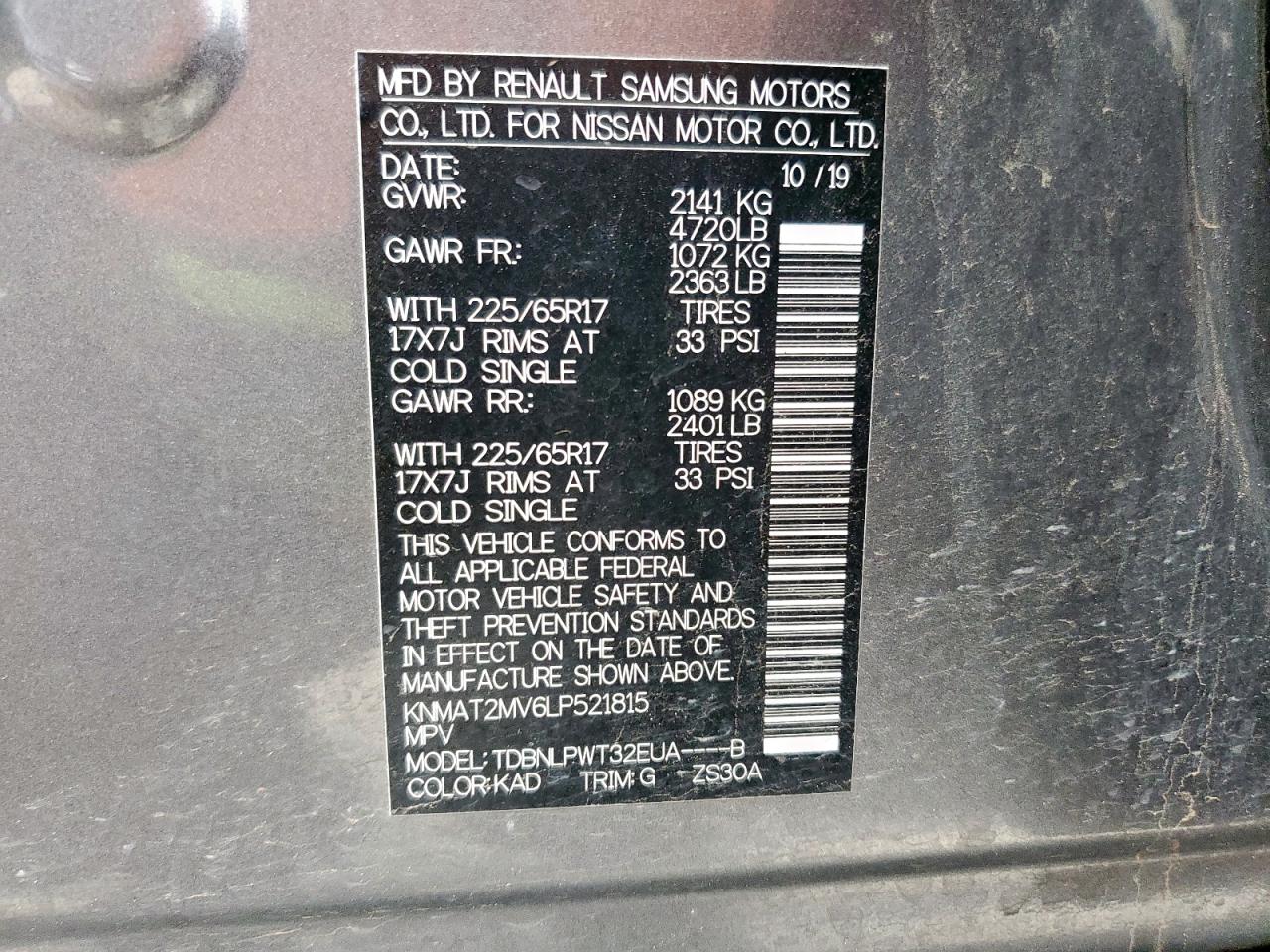 KNMAT2MV6LP521815 NISSAN ROGUE 2020