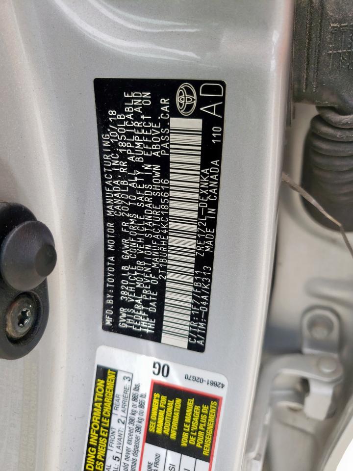2T1BURHE4KC185616 TOYOTA COROLLA 2019