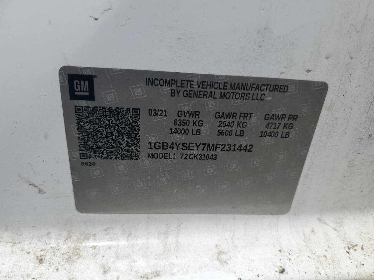 1GB4YSEY7MF231442 CHEVROLET ALL Models 2021