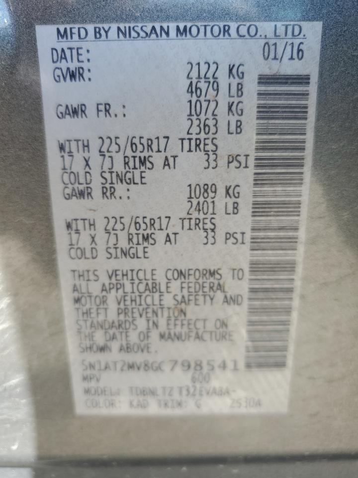 5N1AT2MV8GC798541 NISSAN ROGUE 2016
