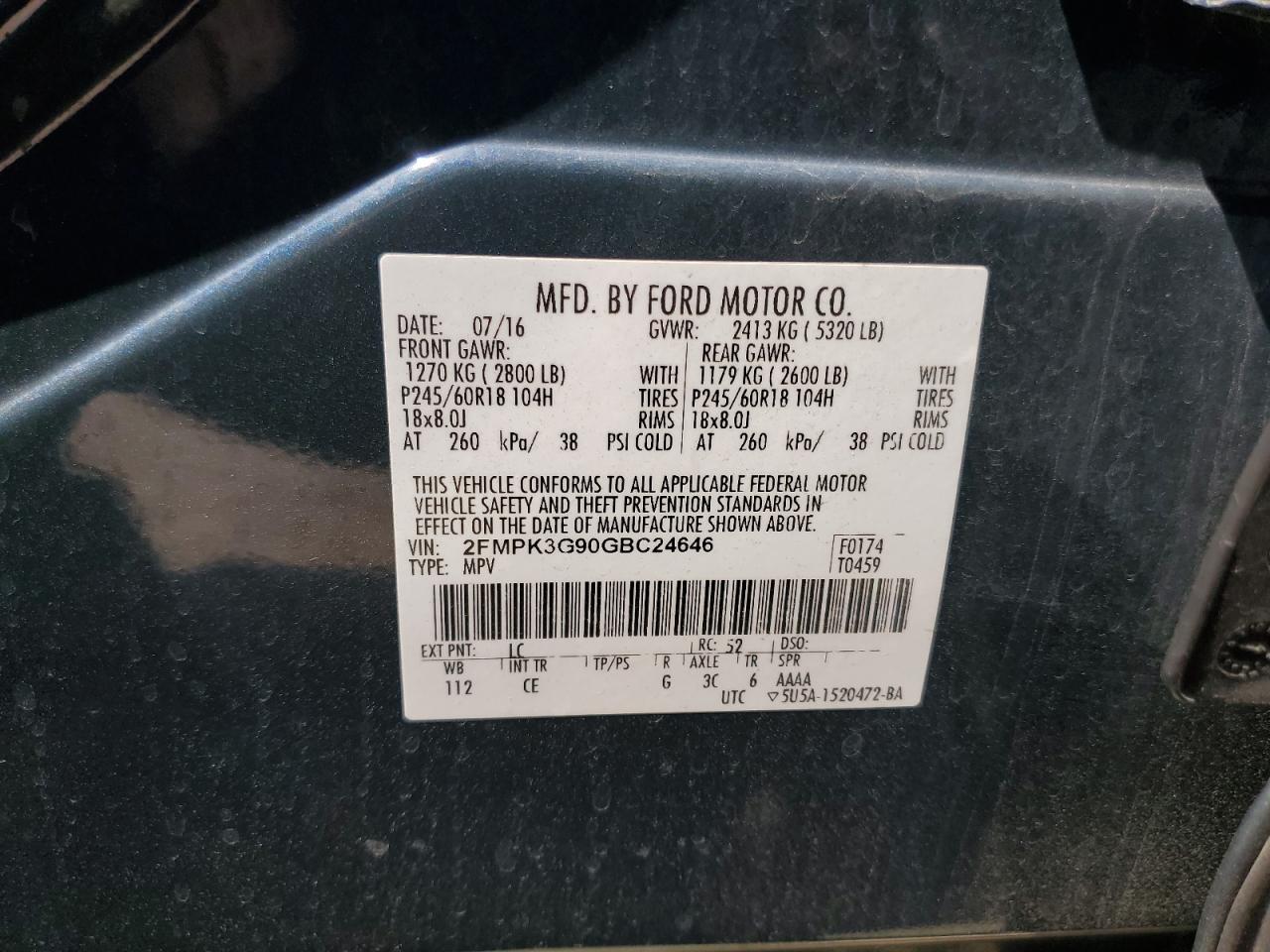 2016 Ford Edge Se VIN: 2FMPK3G90GBC24646 Lot: 56724215