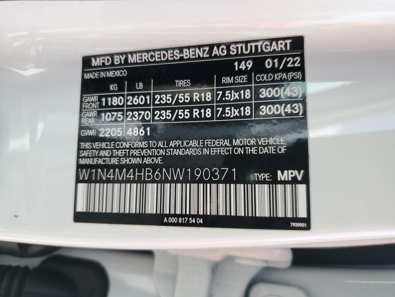 2022 Mercedes-Benz Glb 250 4Matic VIN: W1N4M4HB6NW190371 Lot: 56282125