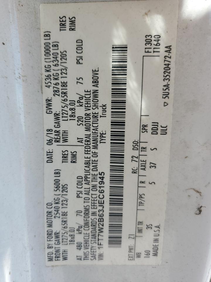 1FT7W2B63JEC61945 FORD F250 2018