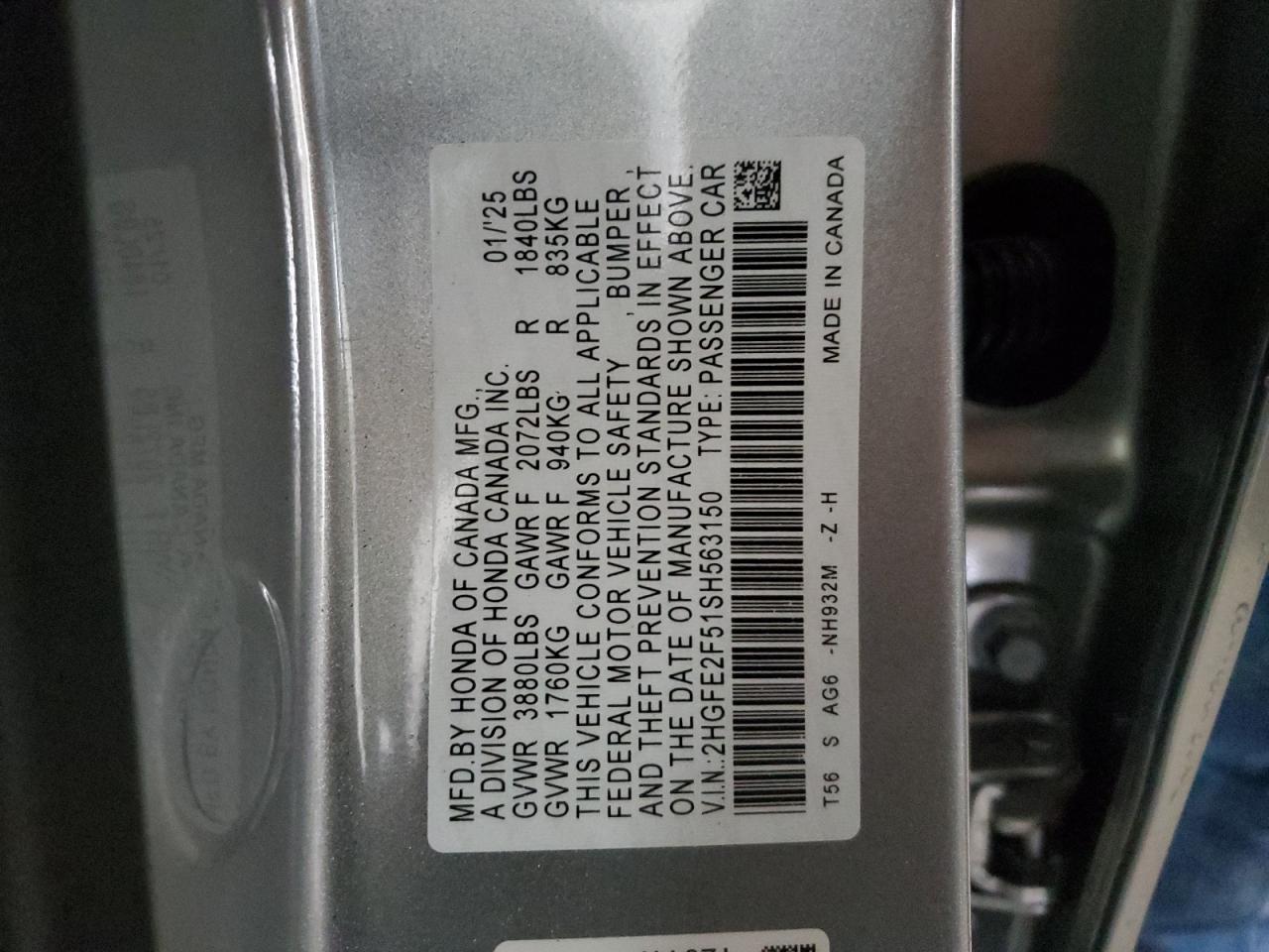 2HGFE2F51SH563150 HONDA CIVIC 2025