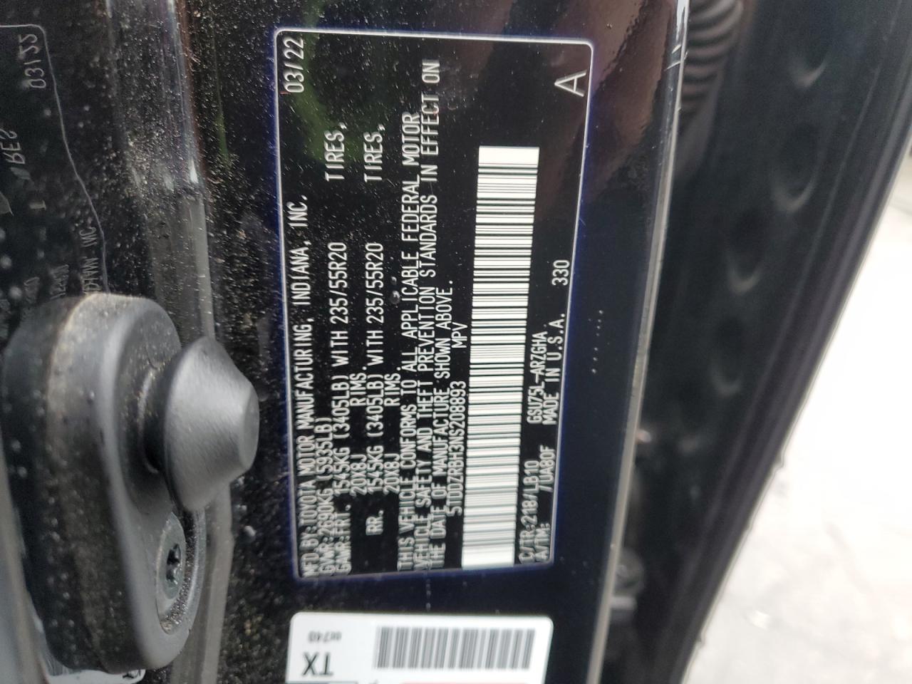 5TDDZRBH3NS208893 TOYOTA HIGHLANDER 2022