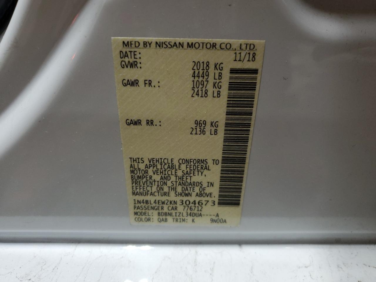1N4BL4EW2KN304673 NISSAN ALTIMA 2019