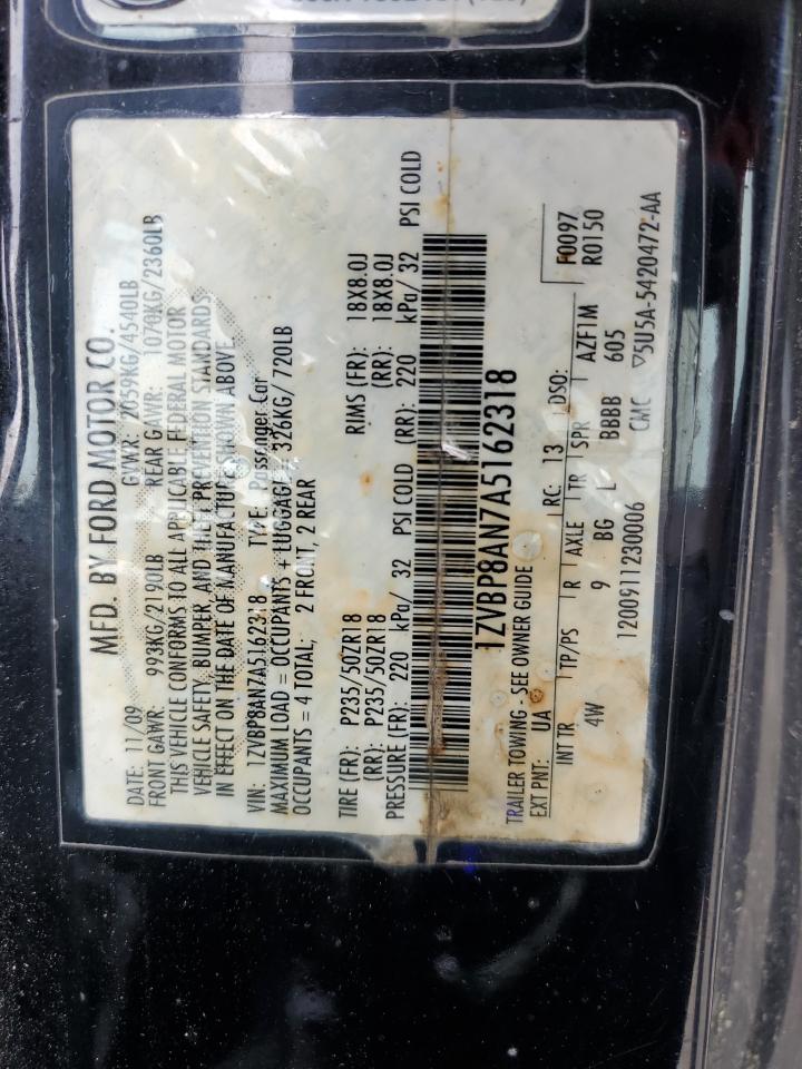 2010 Ford Mustang VIN: 1ZVBP8AN7A5162318 Lot: 56390695