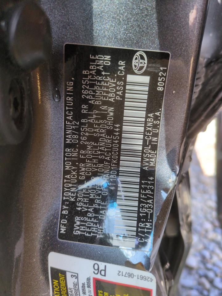 2012 Toyota Camry Hybrid VIN: 4T1BD1FK0CU045444 Lot: 56940015