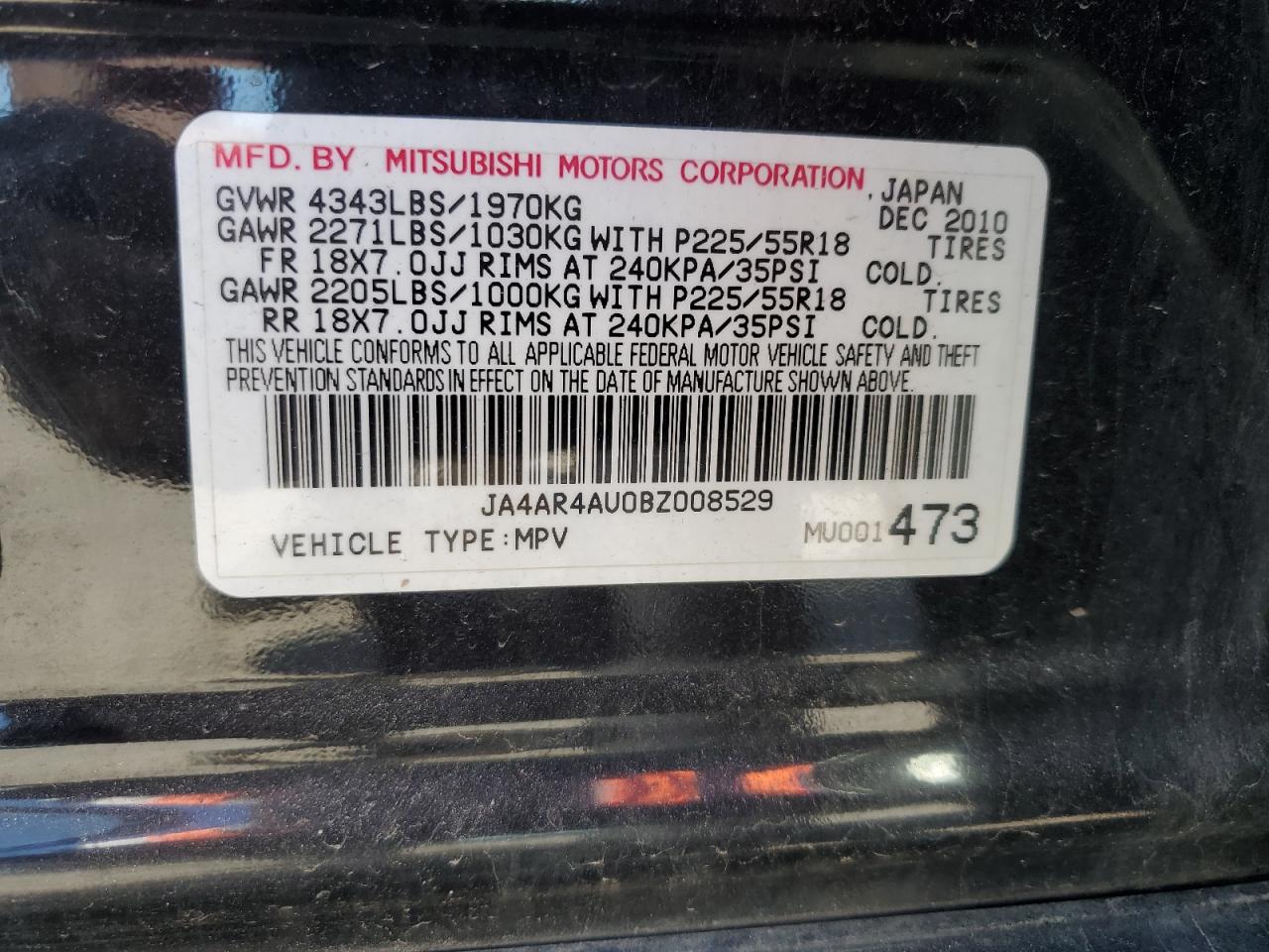 2011 Mitsubishi Outlander Sport Se VIN: JA4AR4AU0BZ008529 Lot: 57460345