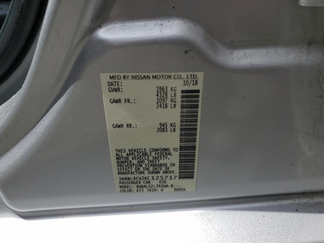 1N4BL4CV2KC125717 NISSAN ALTIMA 2019
