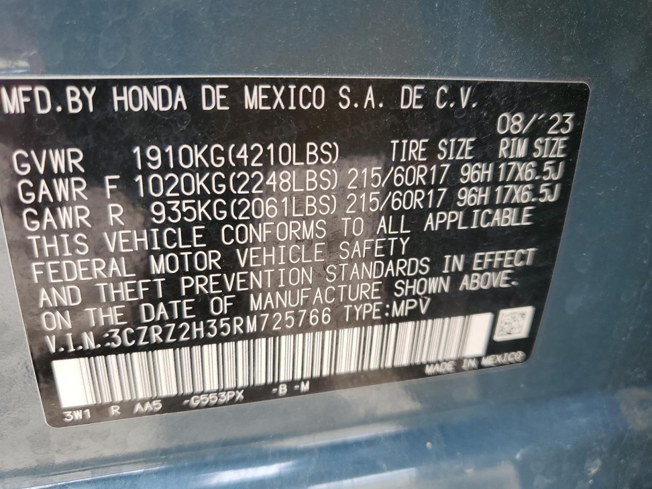 3CZRZ2H35RM725766 HONDA HR-V 2024