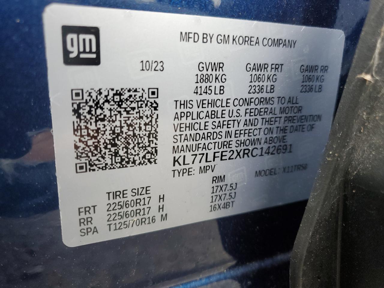 KL77LFE2XRC142691 CHEVROLET TRAX 2024