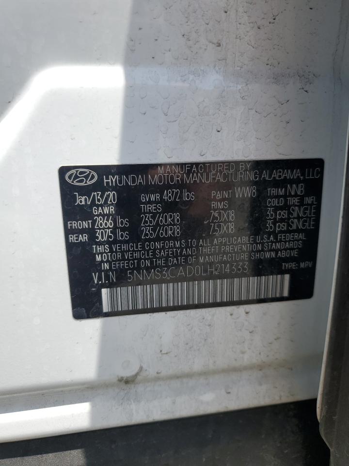 2020 Hyundai Santa Fe Sel VIN: 5NMS3CAD0LH214333 Lot: 56946795