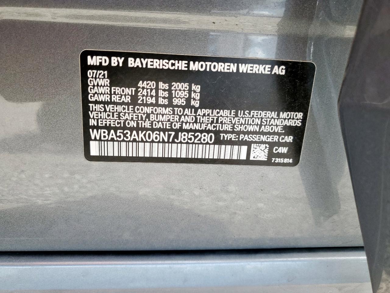 2022 BMW 228I VIN: WBA53AK06N7J85280 Lot: 56981325