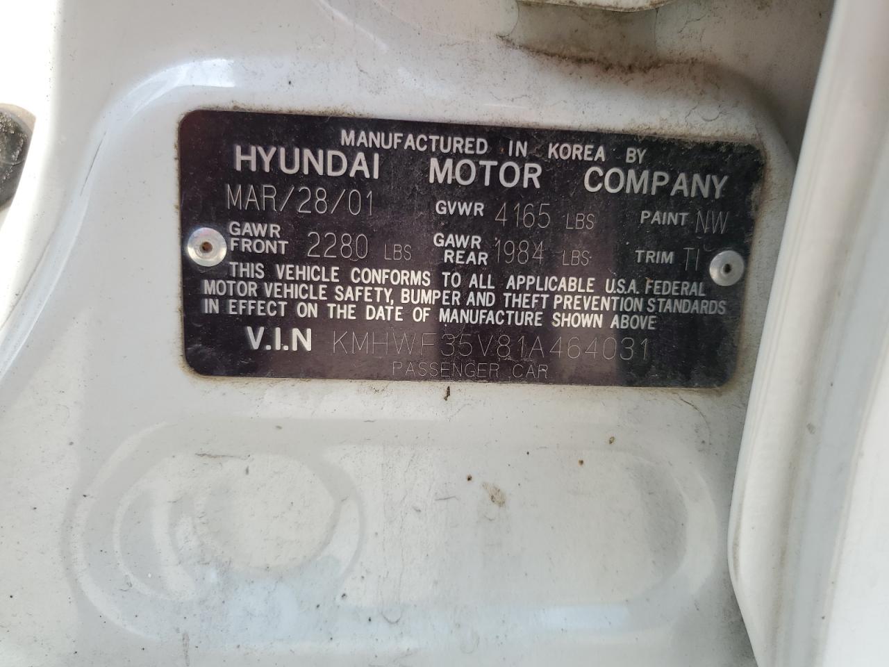 2001 Hyundai Sonata Gls VIN: KMHWF35V81A464031 Lot: 55932625