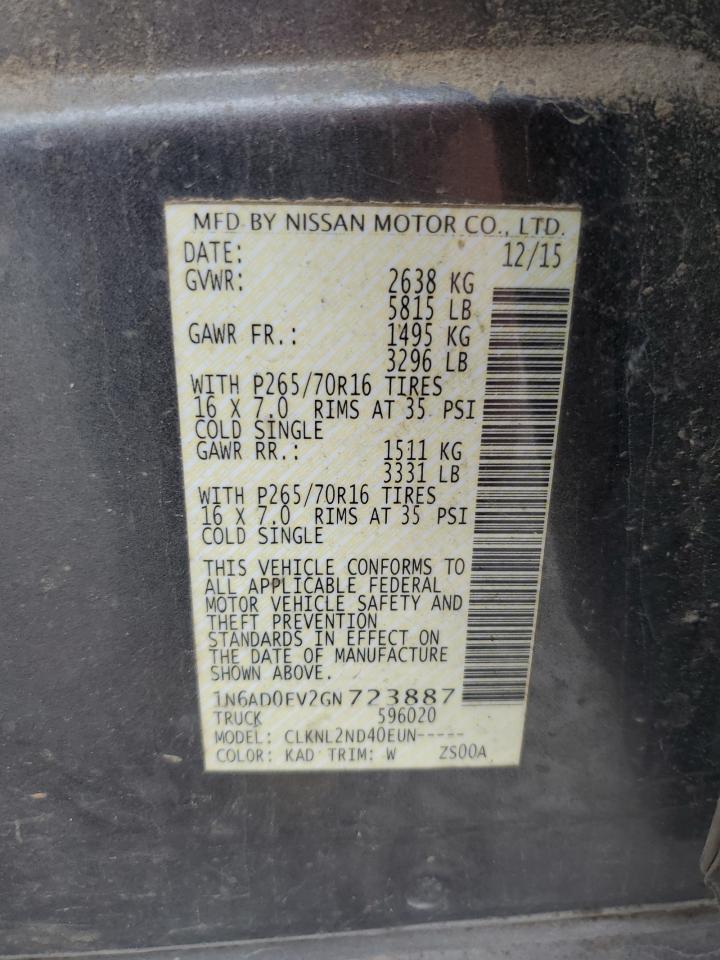 1N6AD0EV2GN723887 NISSAN FRONTIER 2016