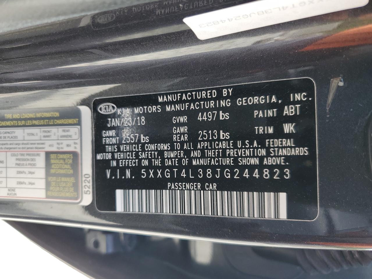 2018 Kia Optima Lx VIN: 5XXGT4L38JG244823 Lot: 56388095