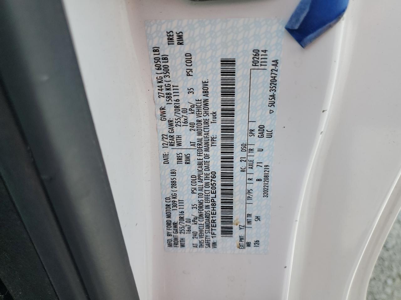 2023 Ford Ranger Xl VIN: 1FTER1EH8PLE05760 Lot: 54344085