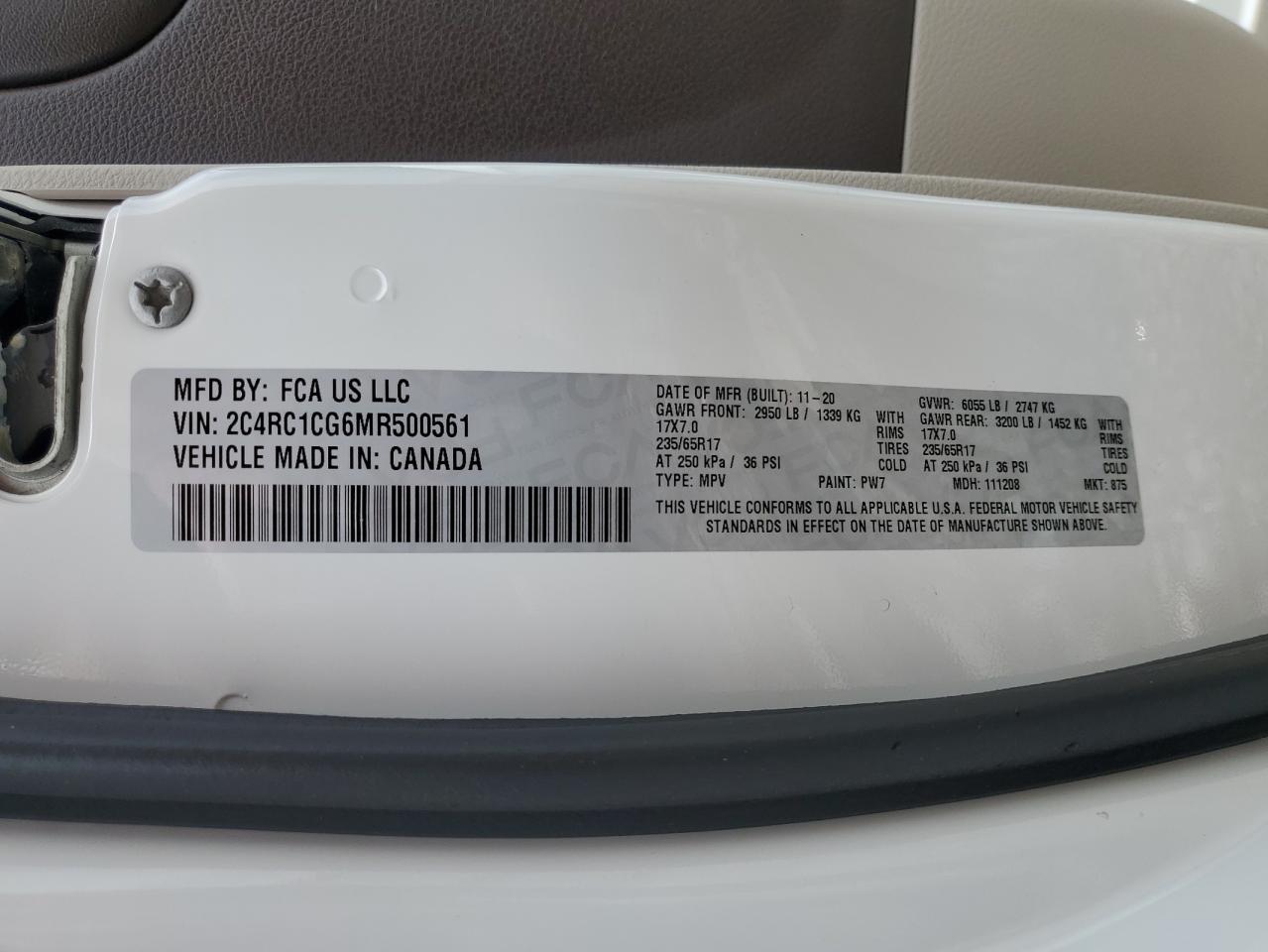 2021 Chrysler Voyager Lx VIN: 2C4RC1CG6MR500561 Lot: 57073135