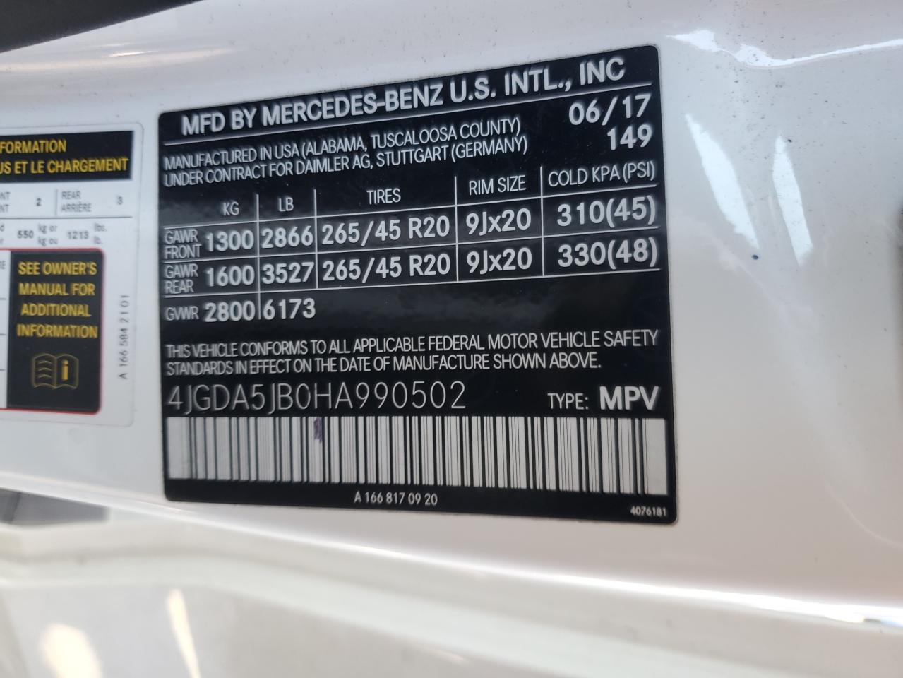 2017 Mercedes-Benz Gle 350 VIN: 4JGDA5JB0HA990502 Lot: 56250315
