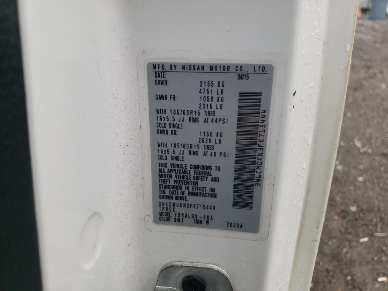 2015 Nissan Nv200 2.5S VIN: 3N6CM0KN3FK715444 Lot: 54884525